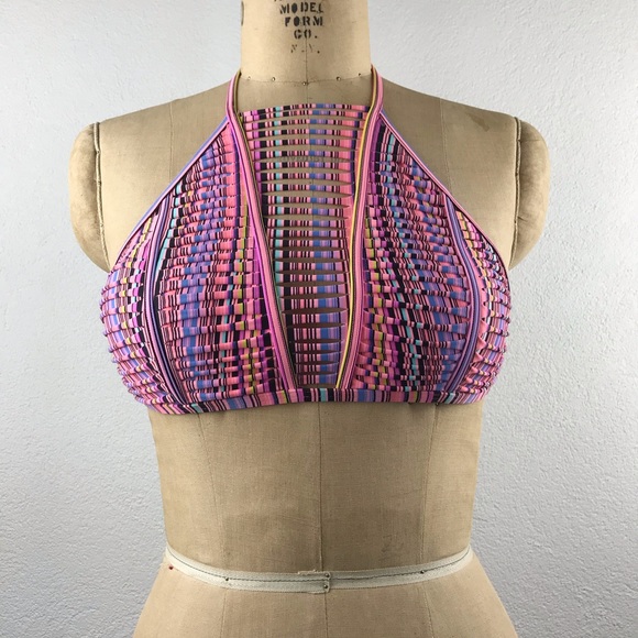 Victoria’s Secret l M The Itsy Pink Stripe Texture Halter Cheeky Bikini Swimsuit - Picture 2 of 15